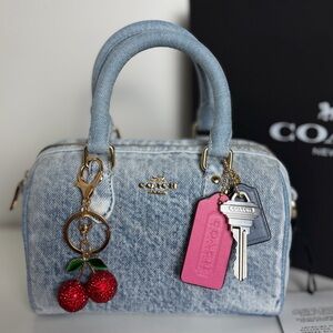 NWT Coach Mini Rowan Crossbody Bag In Loved Denim With Charms